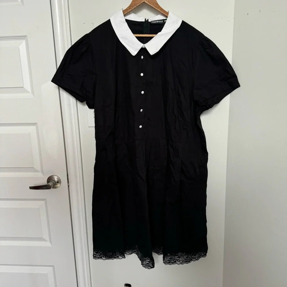 NWT DANGERFIELD Tweedledee Dress Black Short Sleeve Dress White Collar 22 - Picture 4 of 7